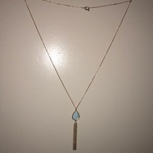 blue teardrop necklace with tassels